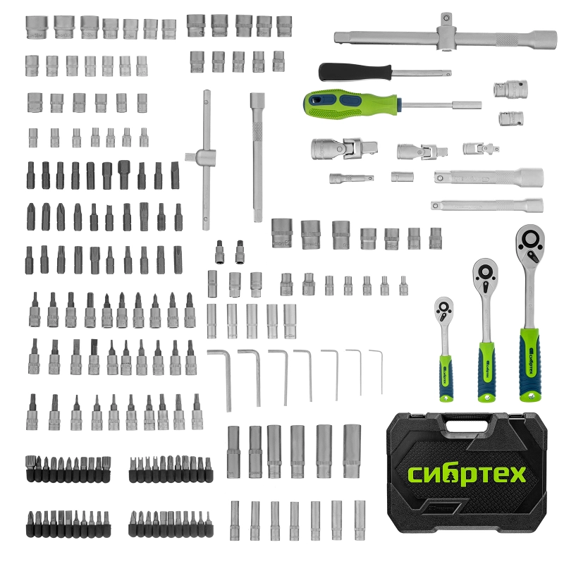 Набор инструментов, 1/2", 3/8", 1/4", пластиковый кейс 215 предм. Сибртех (14170)
