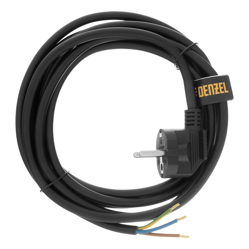 Шнур сетевой Energy Series, ПВС, 3 м, 3 x 1,5 мм, с неразборной вилкой, черный, Denzel (37675)