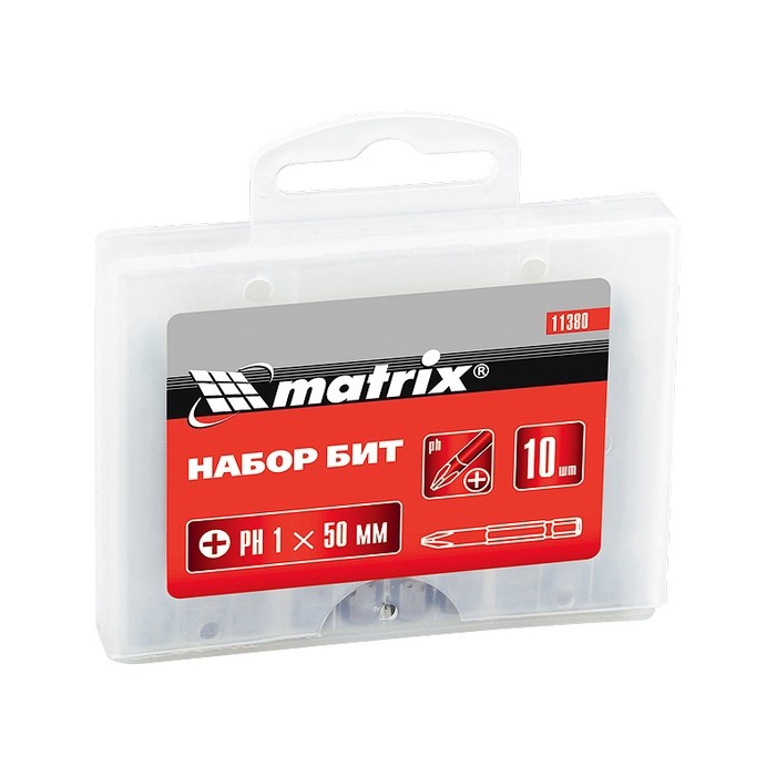 Бита PZ2 x 50 мм, сталь 45Х, 10 шт, пластиковый бокс Matrix (11388)