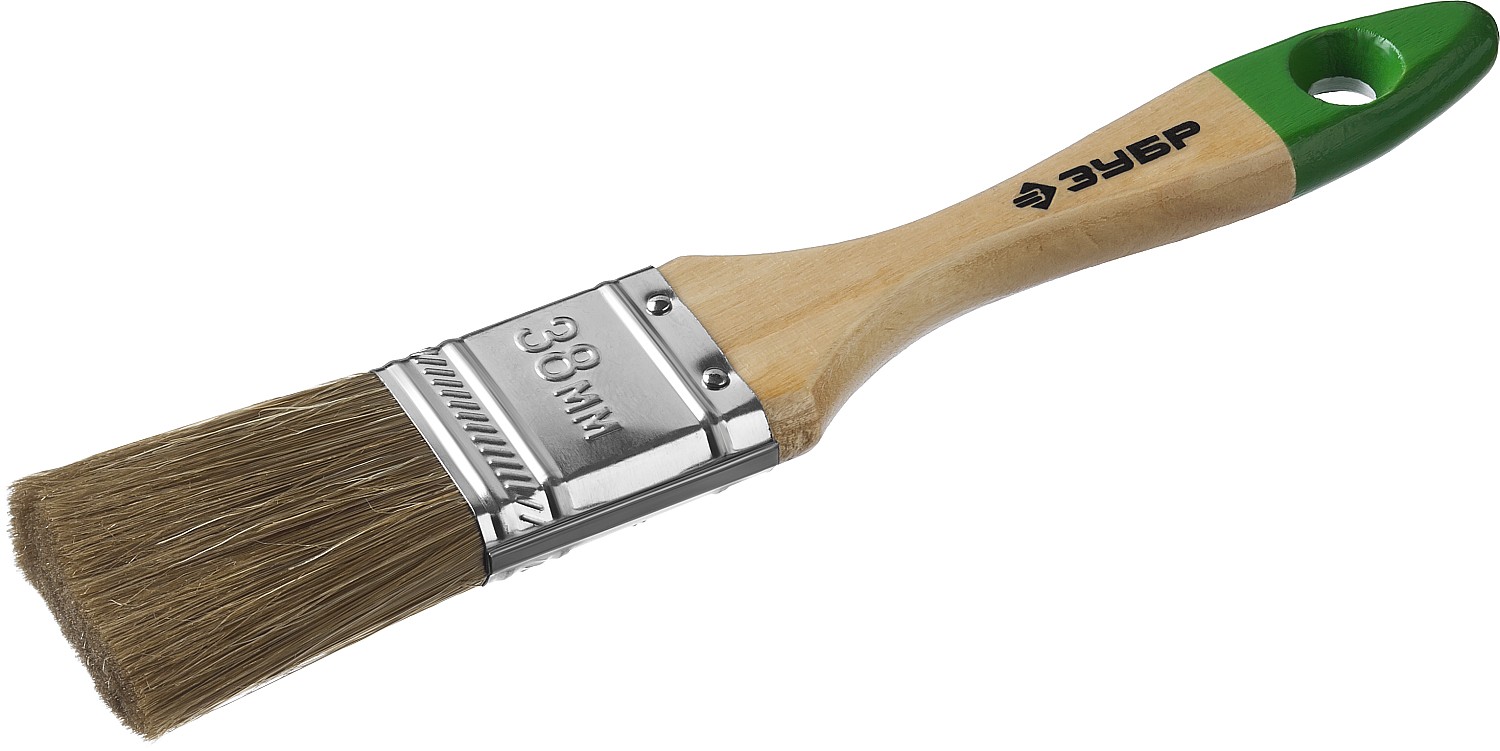 ЗУБР ЛАЗУРЬ, 38 мм, 1.5″, светлая смешанная щетина, деревянная ручка, для высокотекучих ЛКМ, плоская кисть (4-01009-038)