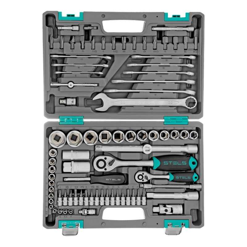 Набор инструментов, 1/2", 1/4", CrV, пластиковый кейс 82 предмета Stels (14105)