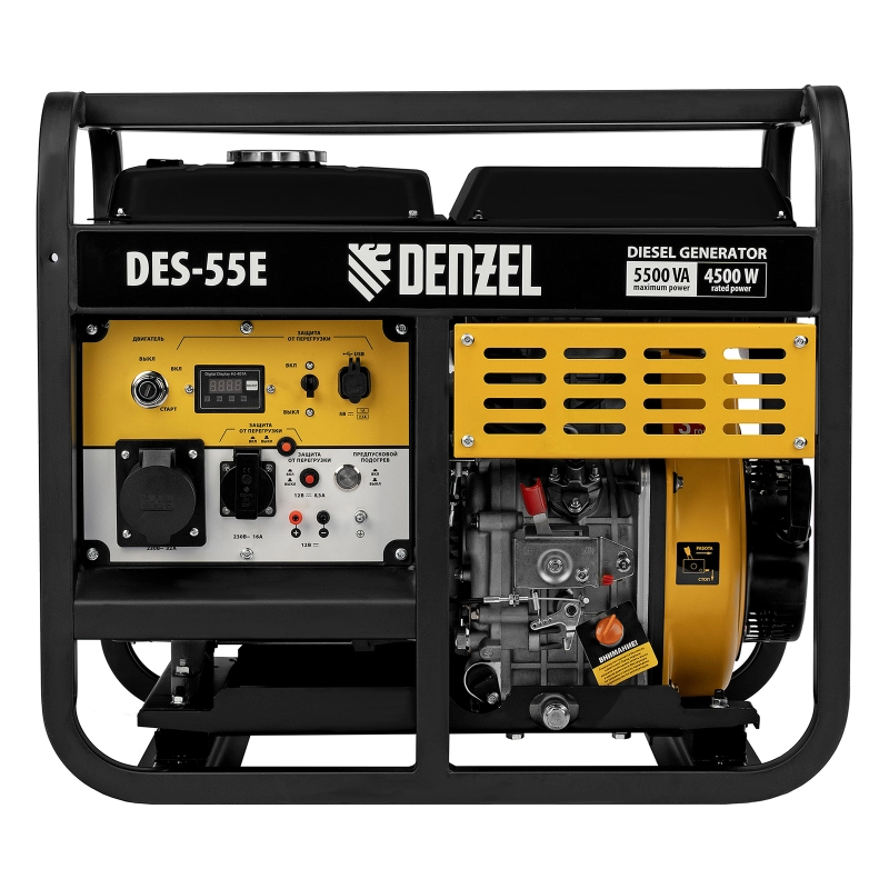 Генератор дизельный DES-55E, 5,5 кВт, 230 В, 11 л, электростартер Denzel (94414)