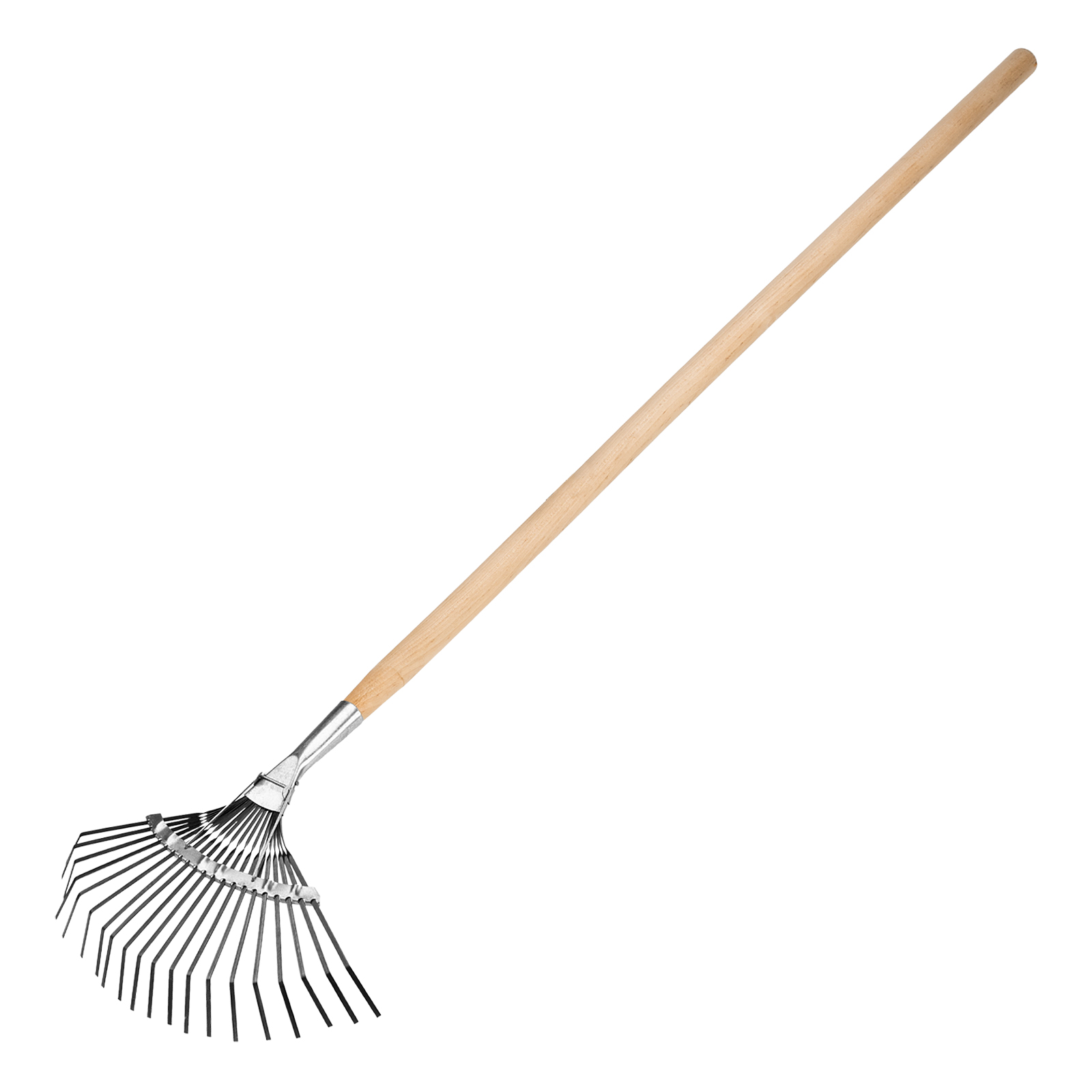 Грабли веерные стальные, 385 х 1450 мм, 20 плоских зубьев, деревянный черенок, Сибртех (61779)