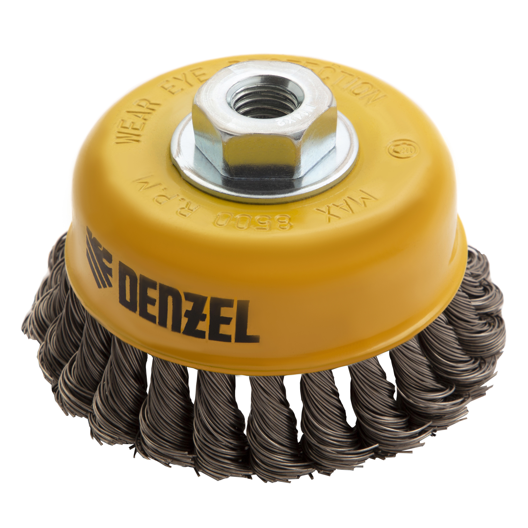 Щетка для УШМ, 100 мм, "Чашка", крученая нержавеющая проволока 0.5 мм, М14 Denzel (746283)