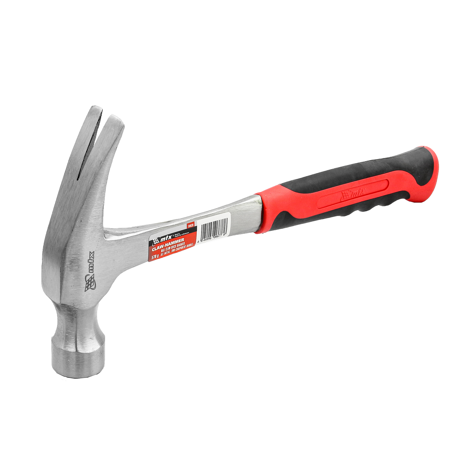 Молоток-гвоздодер, 570 г, цельнометаллический, двухкомпонентная рукоятка// MTX (104639)