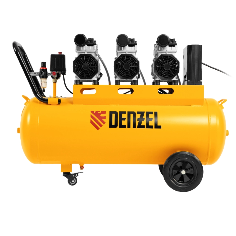 Компрессор безмасляный, малошумный  DLS 2250/100, 2250 Вт, 3x750, 100 л, 410 л/мин блок управления/ Denzel (58029)