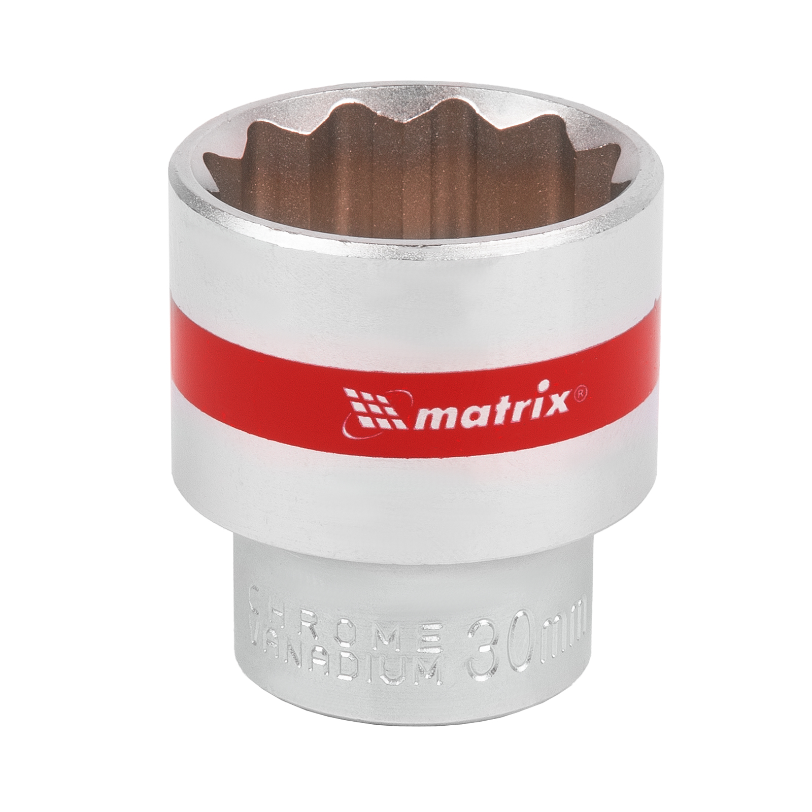 Головка торцевая, 30 мм, двенадцатигранная, CrV, под квадрат 1/2, хромированная Matrix (13697)