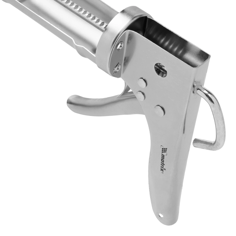 Пистолет для герметика, 310 мл, "полуоткрытый", хромированный, зубчатый шток 7 мм Matrix (88640)