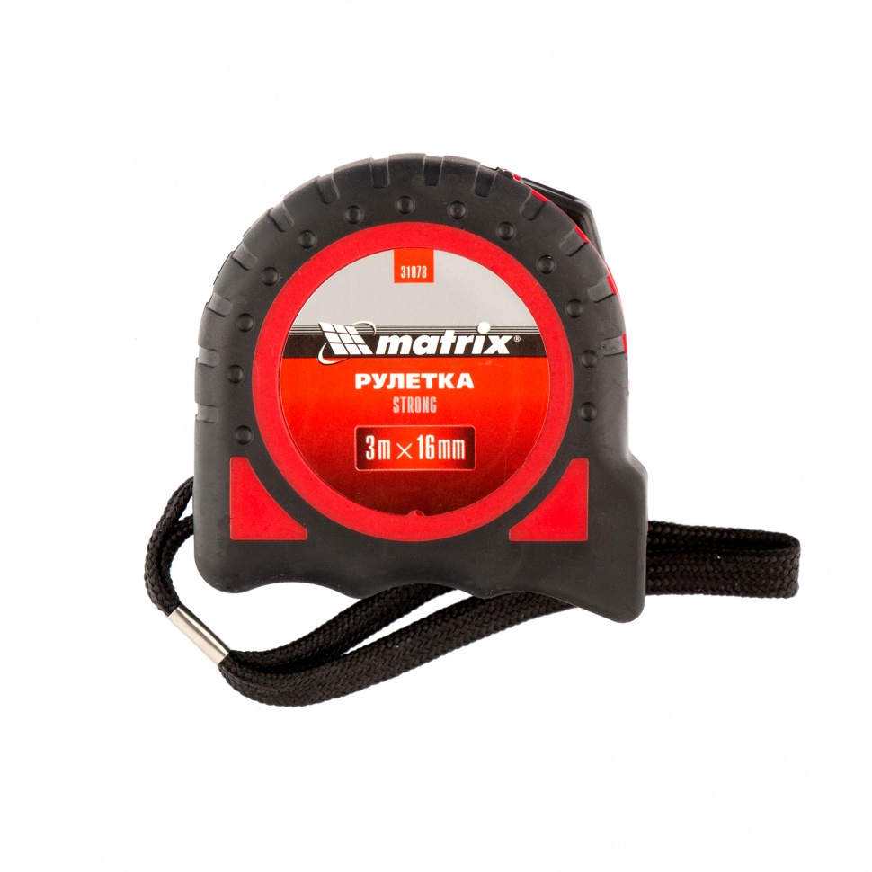 Рулетка Strong,3 м х 16 мм,обрезиненный корпус Matrix (31078)