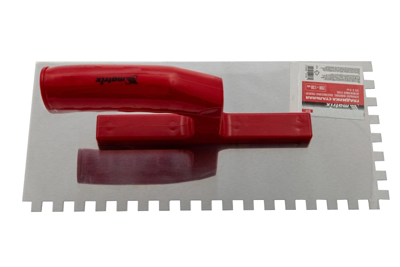 Гладилка из нержавеющей стали, 280 х 130 мм, зеркальная полировка, пластмассовая ручка, зуб 8 х 8 мм Matrix (86782)