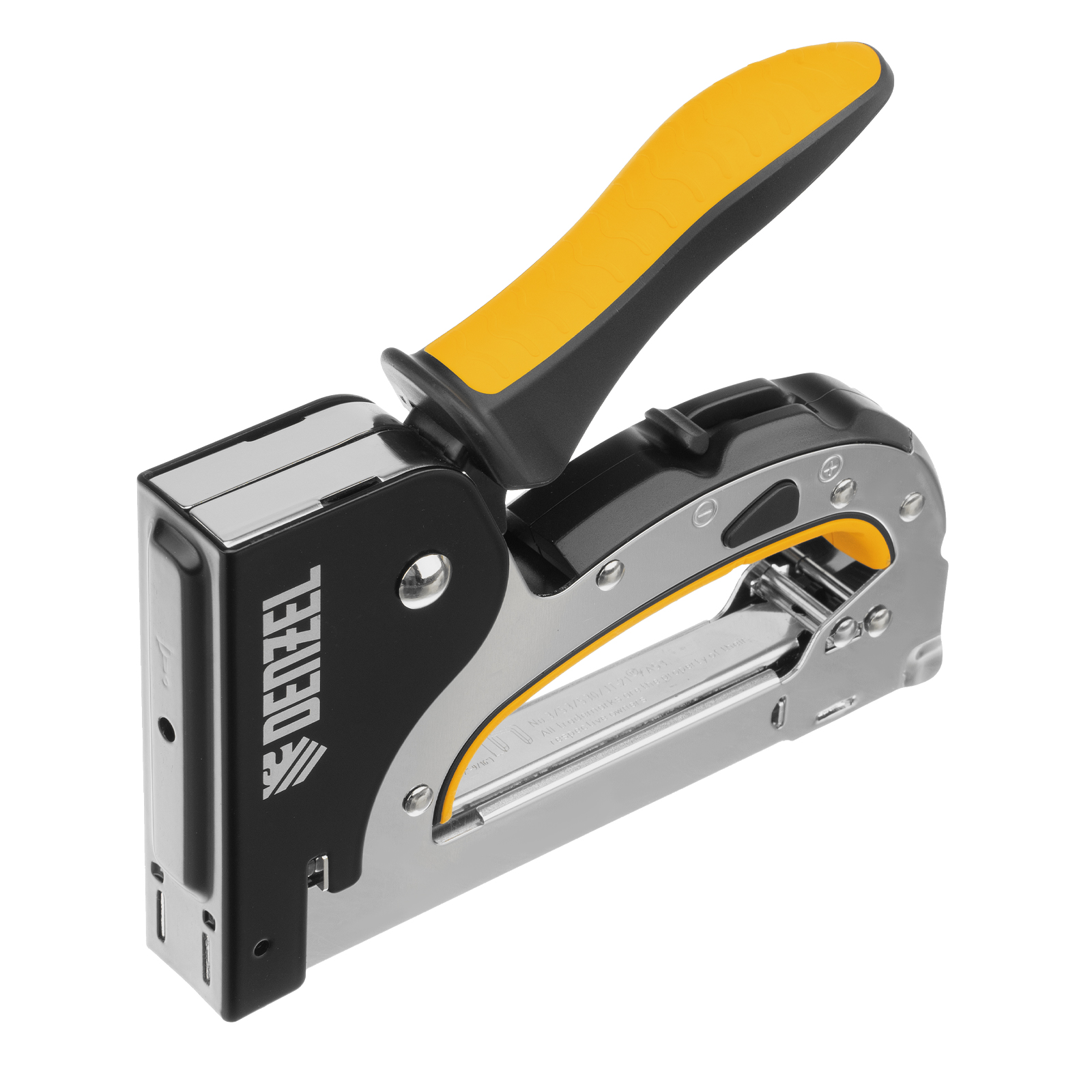 Степлер мебельный, стальной корпус, быстрая загрузка, регул. силы удара, тип 53, 4-14 мм Denzel (40211)