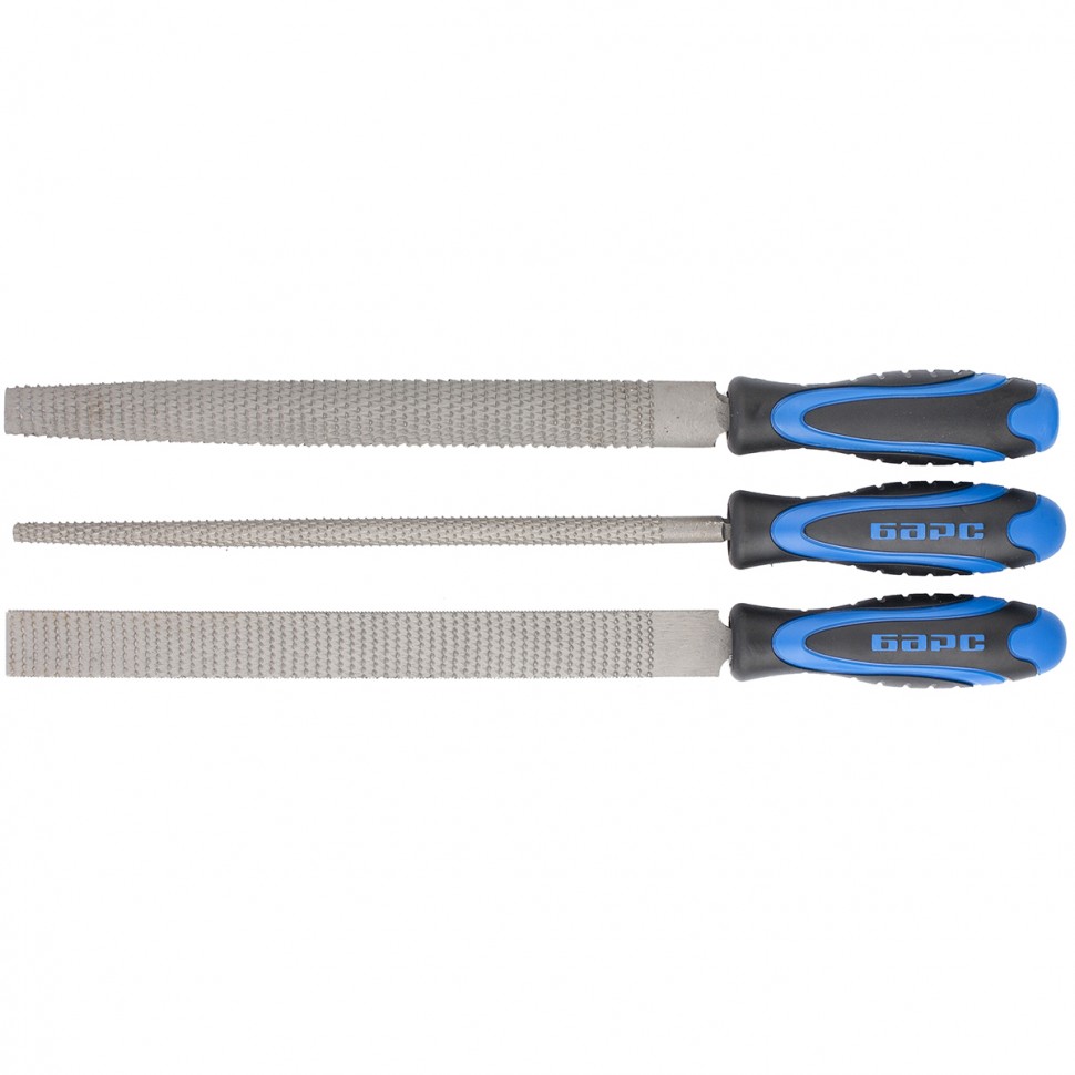 Набор напильников 200 мм, 3 шт, двухкомпонентная рукоятка Барс (15852)