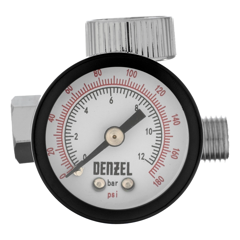 Регулятор давления с манометром для краскораспылителя K1500, 12 бар, 1/4" Denzel (57001)