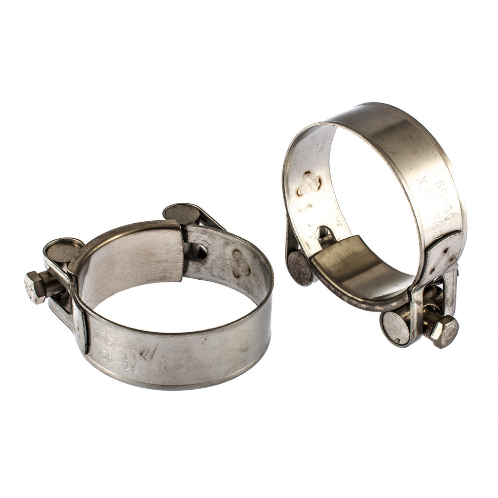 Хомуты металлические, силовые 56-59 мм, ширина 22 мм, шарнирный, W4, 2 шт Сибртех (475433)