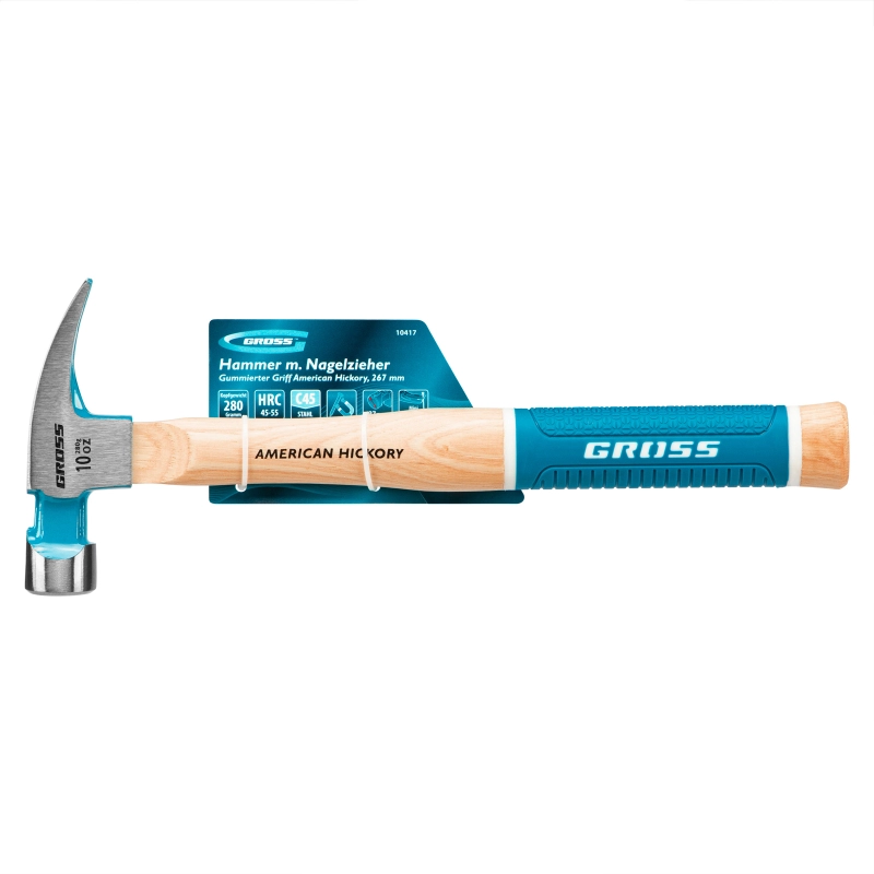 Молоток-гвоздодер, 280 г, угол 75, магнит, обрезиненная рукоятка American hickory GROSS (10417)