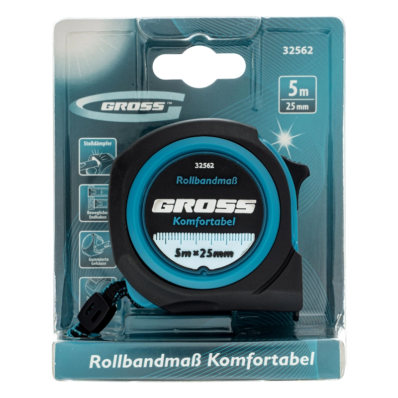 Рулетка Komfortabel 5 м х 25 мм,обрезиненный корпус Gross (32562)