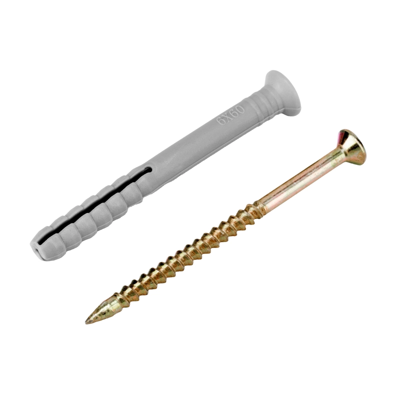 Дюбель-гвоздь полипропиленовый с потайным бортиком 6 х 60 мм, 200 шт Сибртех (42125)