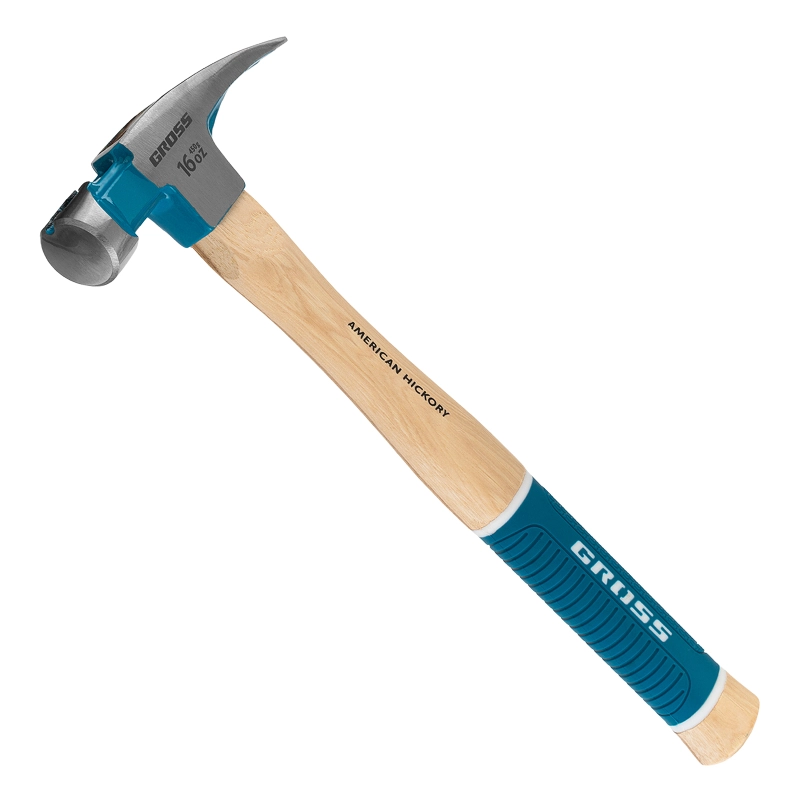 Молоток-гвоздодер, 450 г, угол 75, магнит, обрезиненная рукоятка American hickory GROSS (10418)