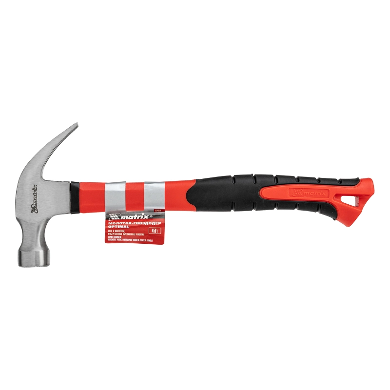 Молоток-гвоздодер optimal, 450 г, боек c магнитом, фибергласовая обрезиненная рукоятка Matrix (10454)