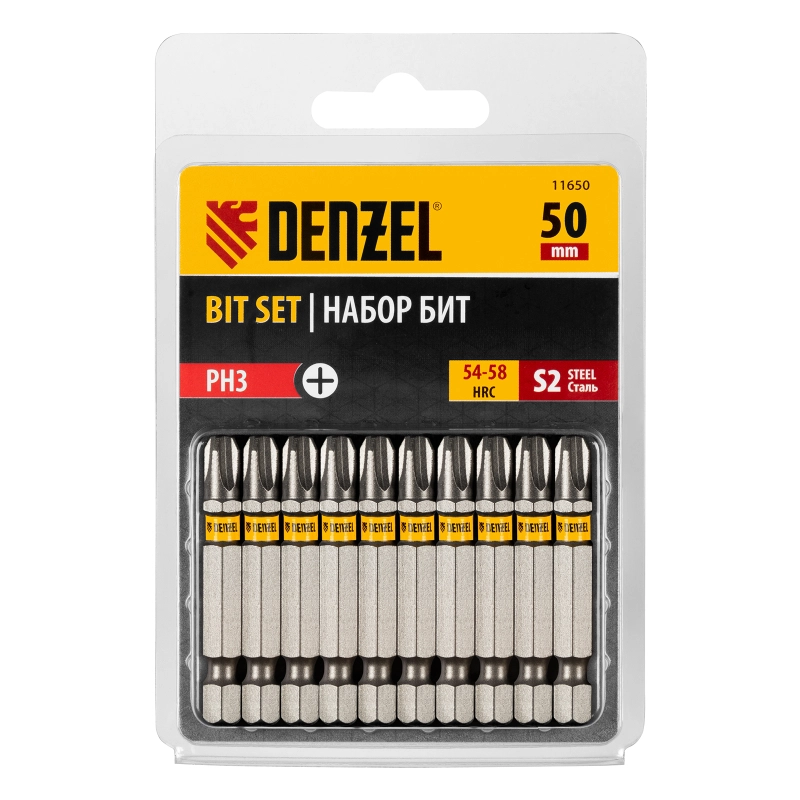 Бита PH3х50, сталь S2, шестигранный профиль, 10 шт. Е 6,3 Denzel (11650)