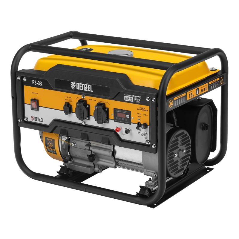 Генератор бензиновый PS 33, 3.3 кВт, 230 В, 15 л, ручной стартер Denzel (946834)