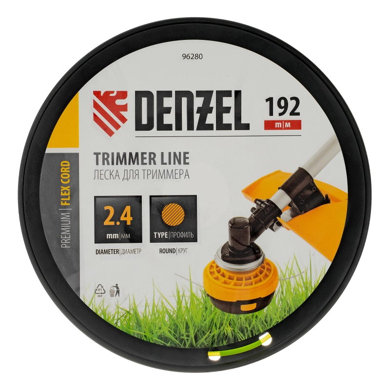 Леска для триммера круглая, 2,4мм х 192м, на DIN катушке FLEX CORD Denzel (96280)