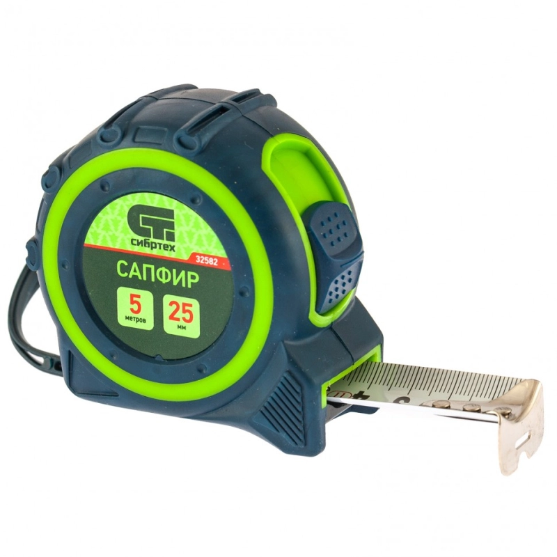Рулетка Сапфир,двухкомпонентный корпус,5 м х 25 мм Сибртех (32582)