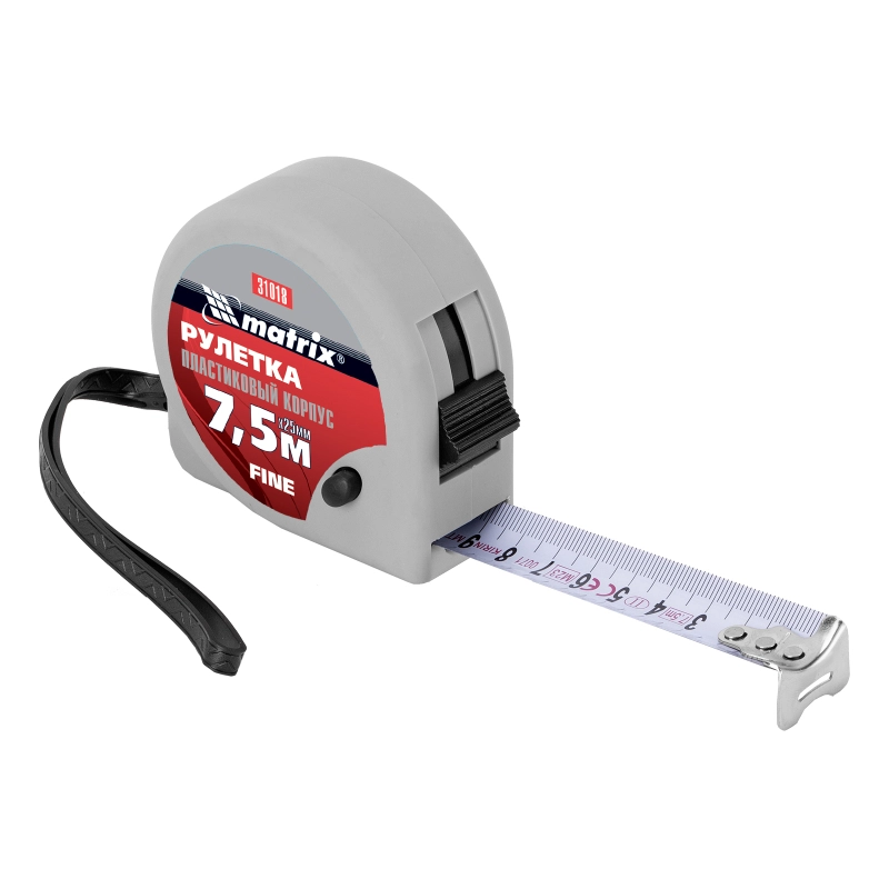 Рулетка Fine,7,5 м х 25 мм,пластиковый корпус Matrix (31018)