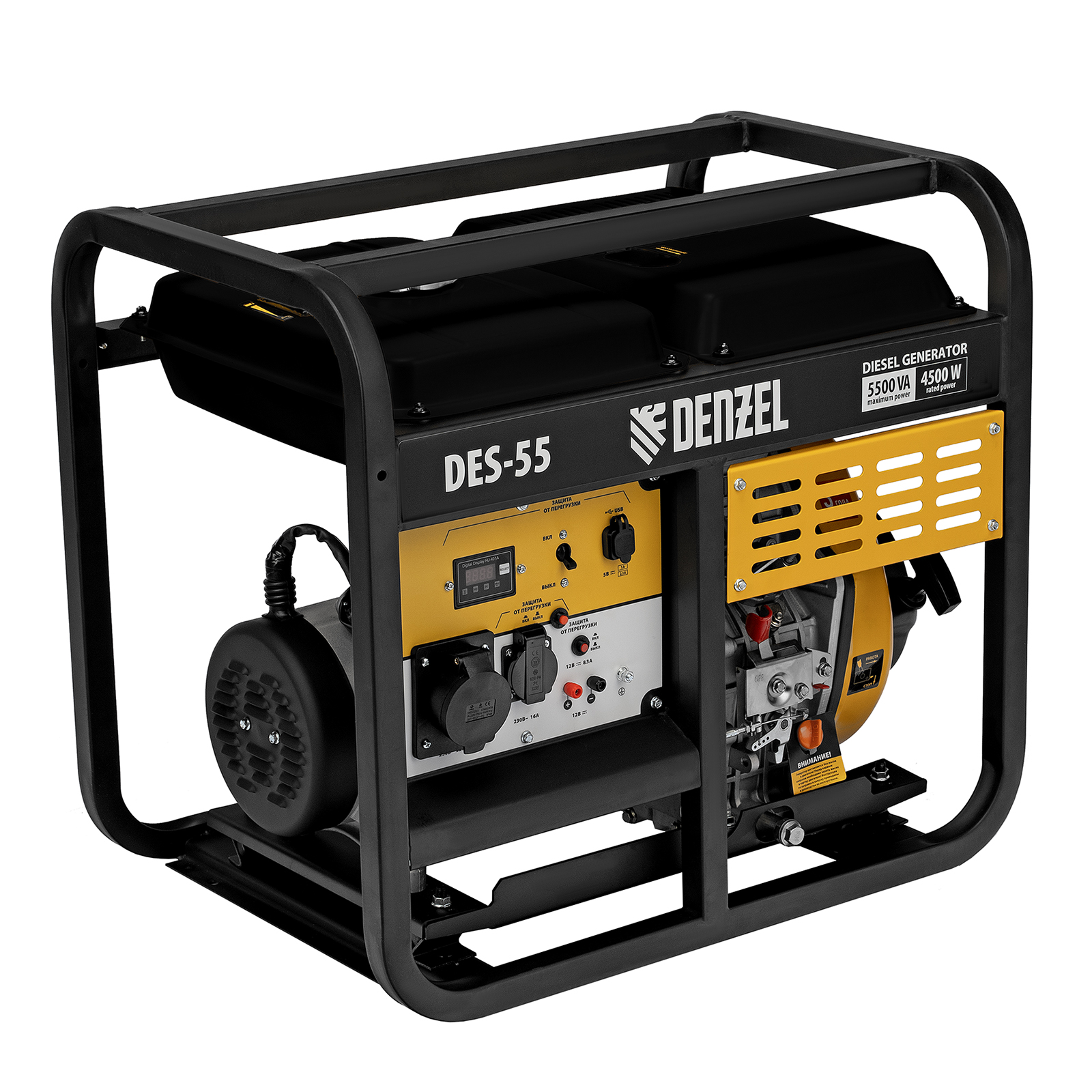Генератор дизельный DES-55, 5,5 кВт, 230 В, 11 л, ручной стартер Denzel (94413)