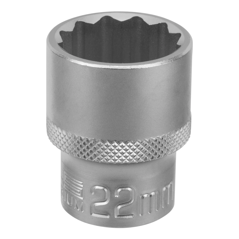 Головка торцевая, 22 мм, двенадцатигранная, CrV, под квадрат 1/2, хромированная Stels (13668)