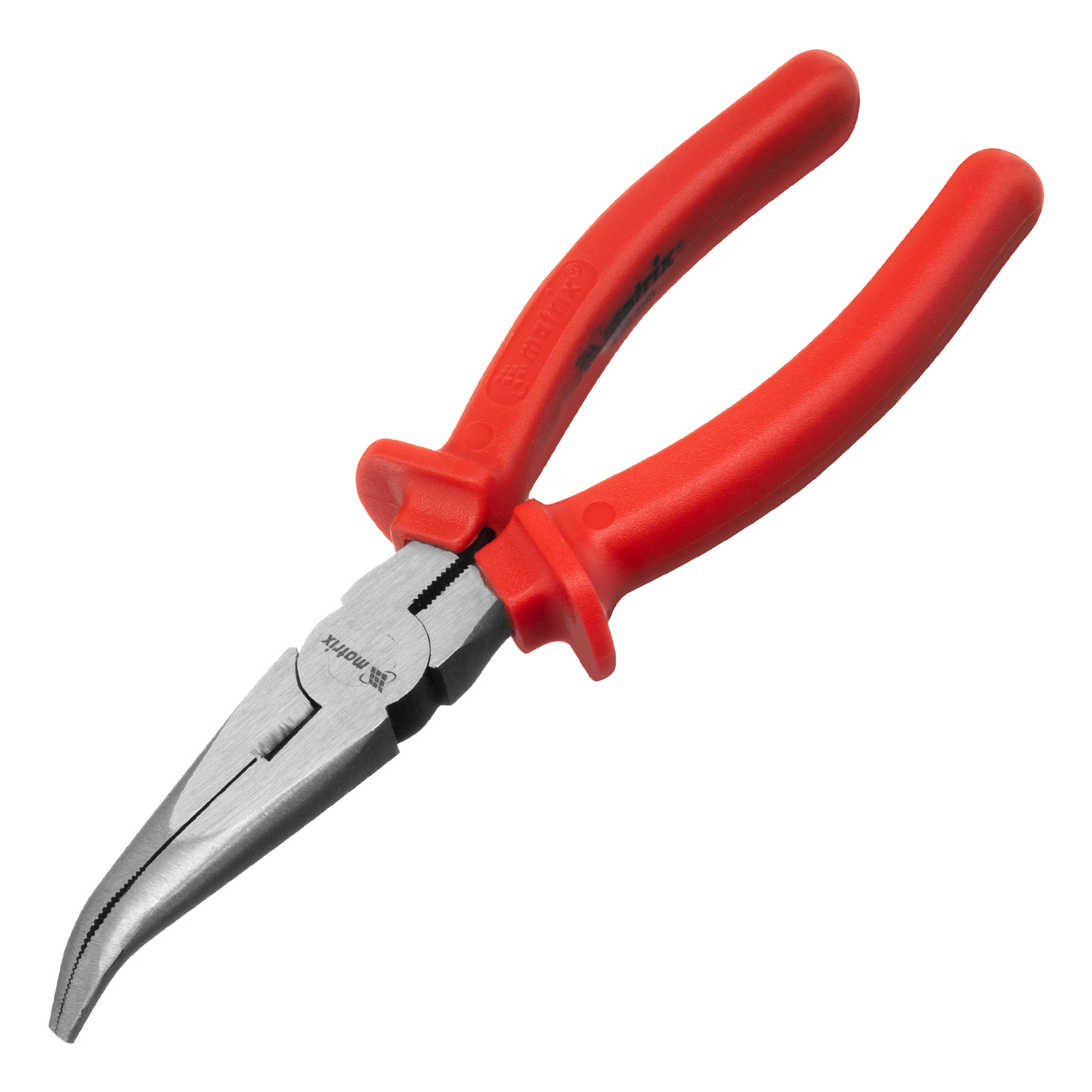 Длинногубцы изогнутые Econom, 200 мм, шлифованные, пластмассовые рукоятки Matrix (17496)