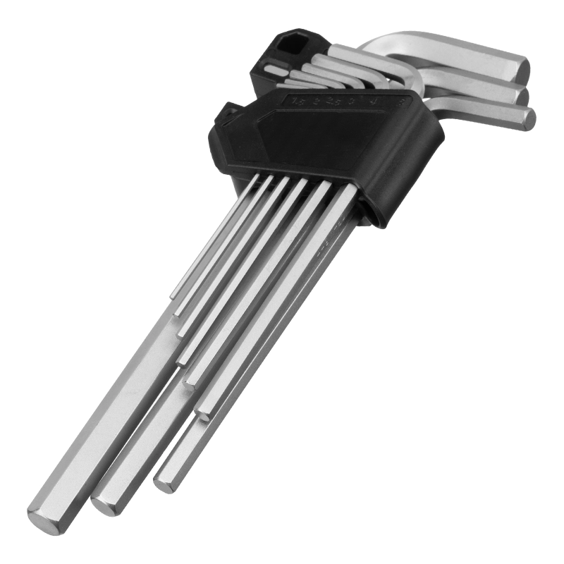 Набор ключей имбусовых, HEX, 1,5-10 мм, CrV, 9 шт., удлиненные Сибртех (123687)