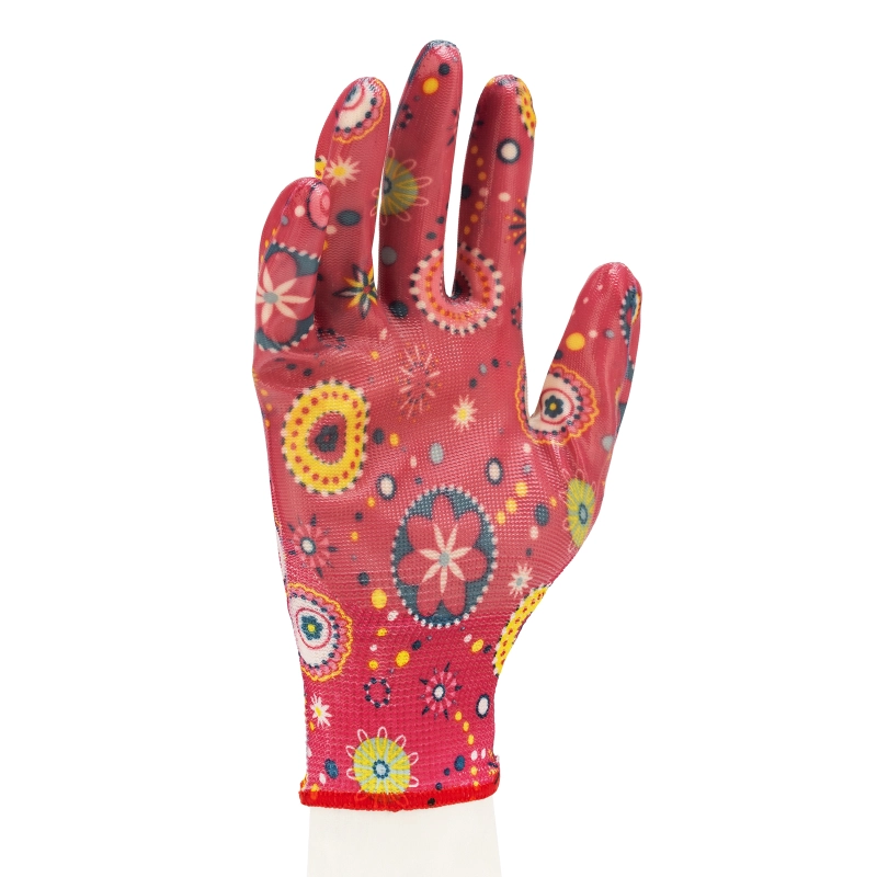 Перчатки садовые из полиэстера с нитрильным обливом, красные, M Palisad (67746)