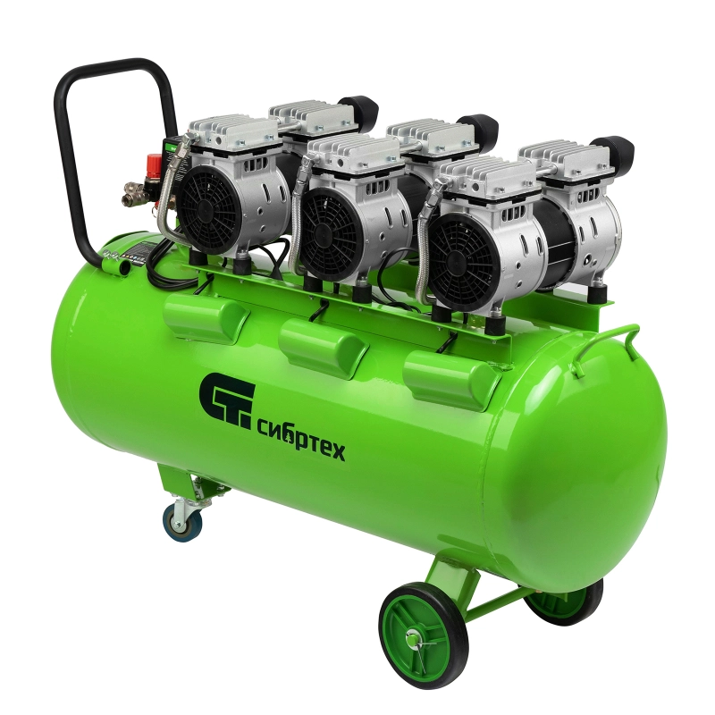 Компрессор безмаслянный малошумный МБ 2250/100, 2250 Вт, 100л, 400 л/мин Сибртех (58008)