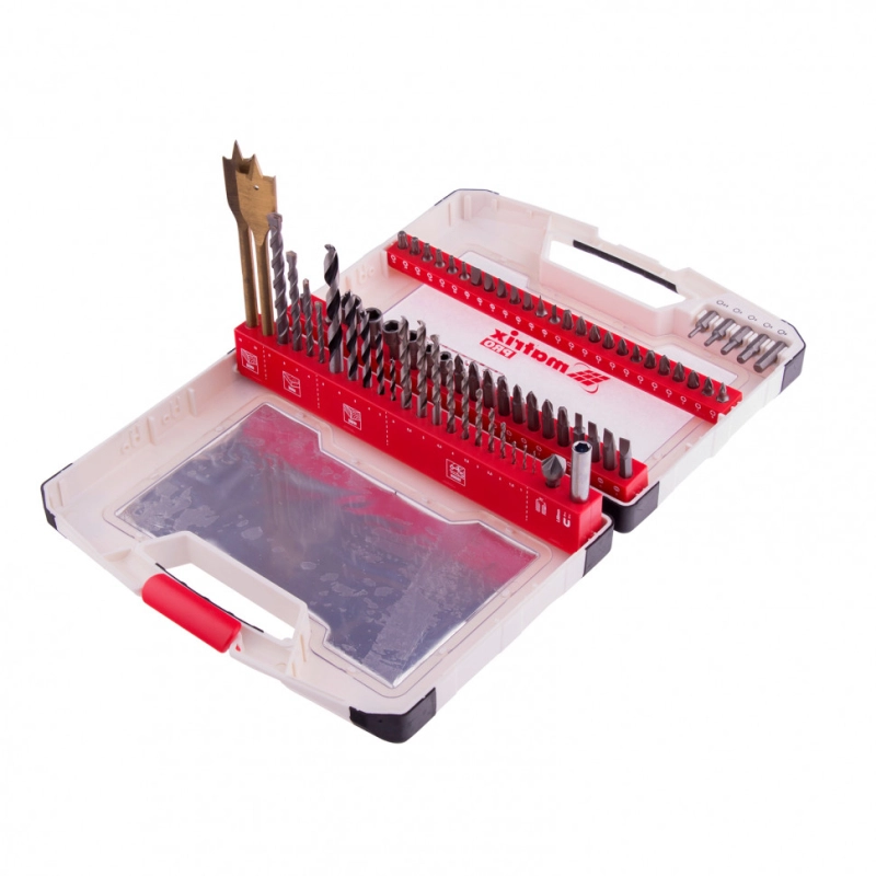 Набор сверл комбинированный, сверла по металлу 1-6 мм, бетону 4-8 мм, дереву 3-8 мм, перовые 16,22 мм, биты 44 шт, адаптер, головки 6 шт, 75 предметов Pro Matrix (725675)