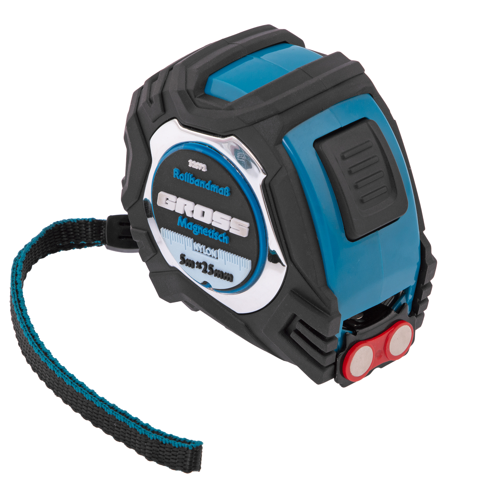 Рулетка Magnetisch 5 м х 25 мм,обрезиненный корпус,автоматическая фиксация,Нейлоновое покрытиеытие,зацеп с магнитом Gross (32572)