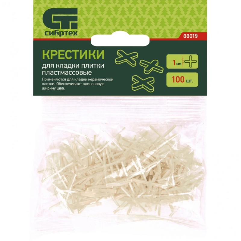 Крестики 1 мм, для кладки плитки, 100 шт Сибртех (88019)
