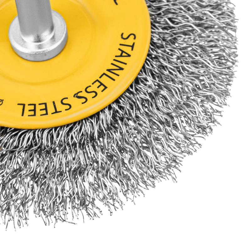 Щетка для дрели, 75 мм, Плоская, со шпилькой, нержавеющая витая проволока Denzel (744603)