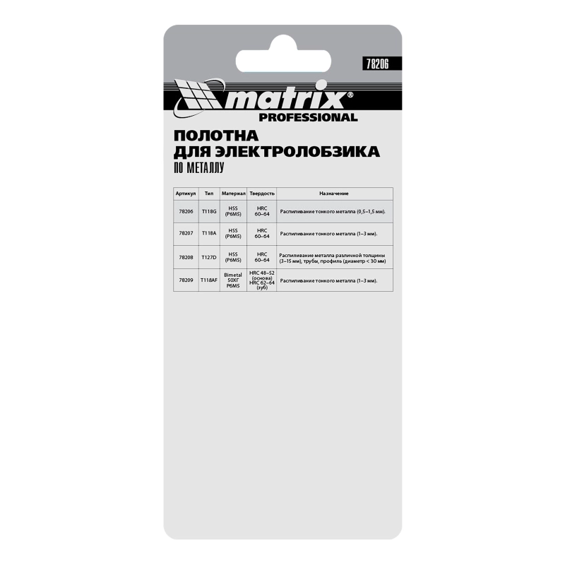 Полотна для электролобзика по металлу, 3 шт, T118G, 50 х 0.8 мм, HSS Matrix Professional (78206)