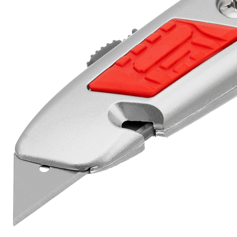 Нож, 19 мм, выдвижное трапециевидное лезвие, отделение для лезвий, метал. корпус Matrix (78967)