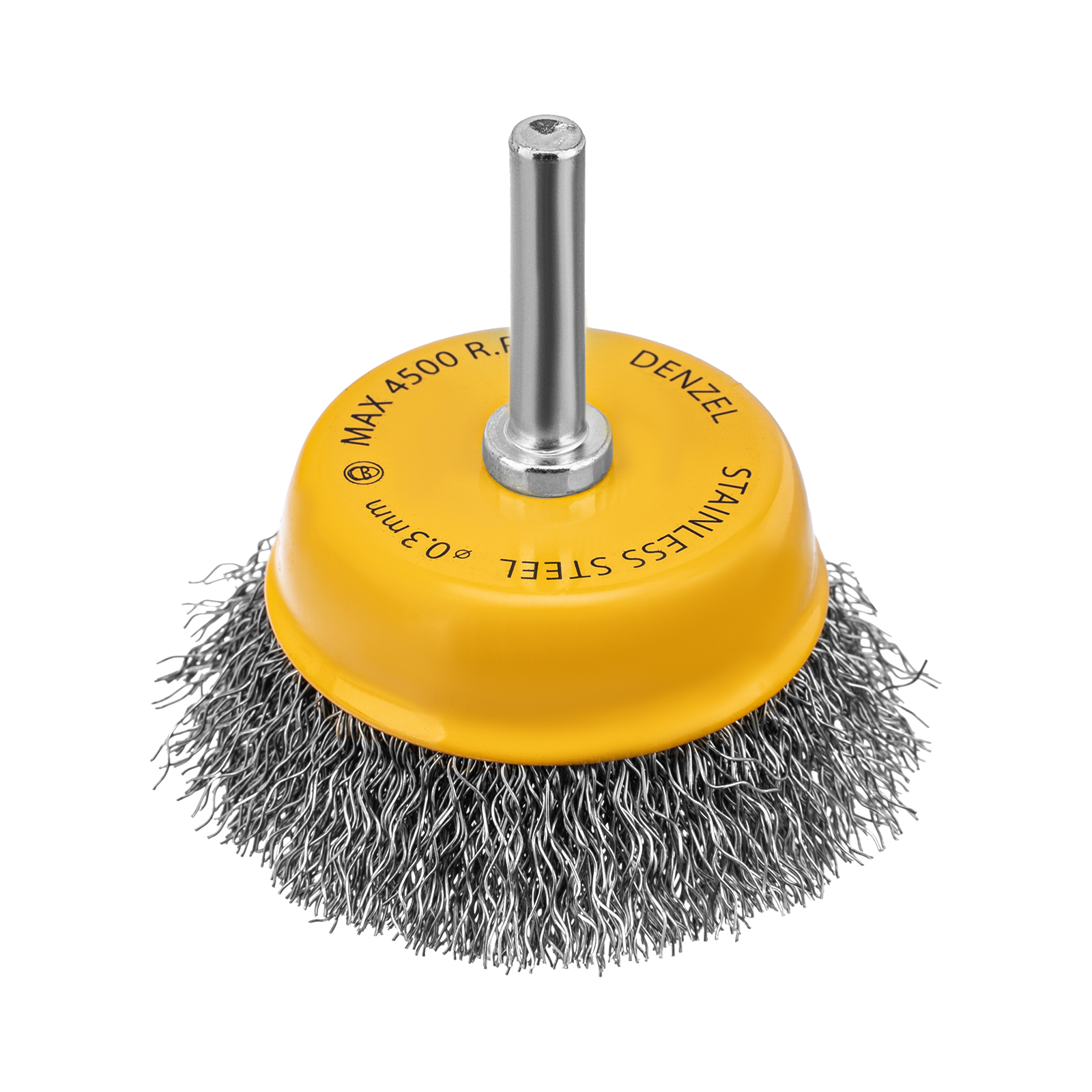 Щетка для дрели, 65 мм, Чашка, со шпилькой , нержавеющая витая проволока Denzel (744613)