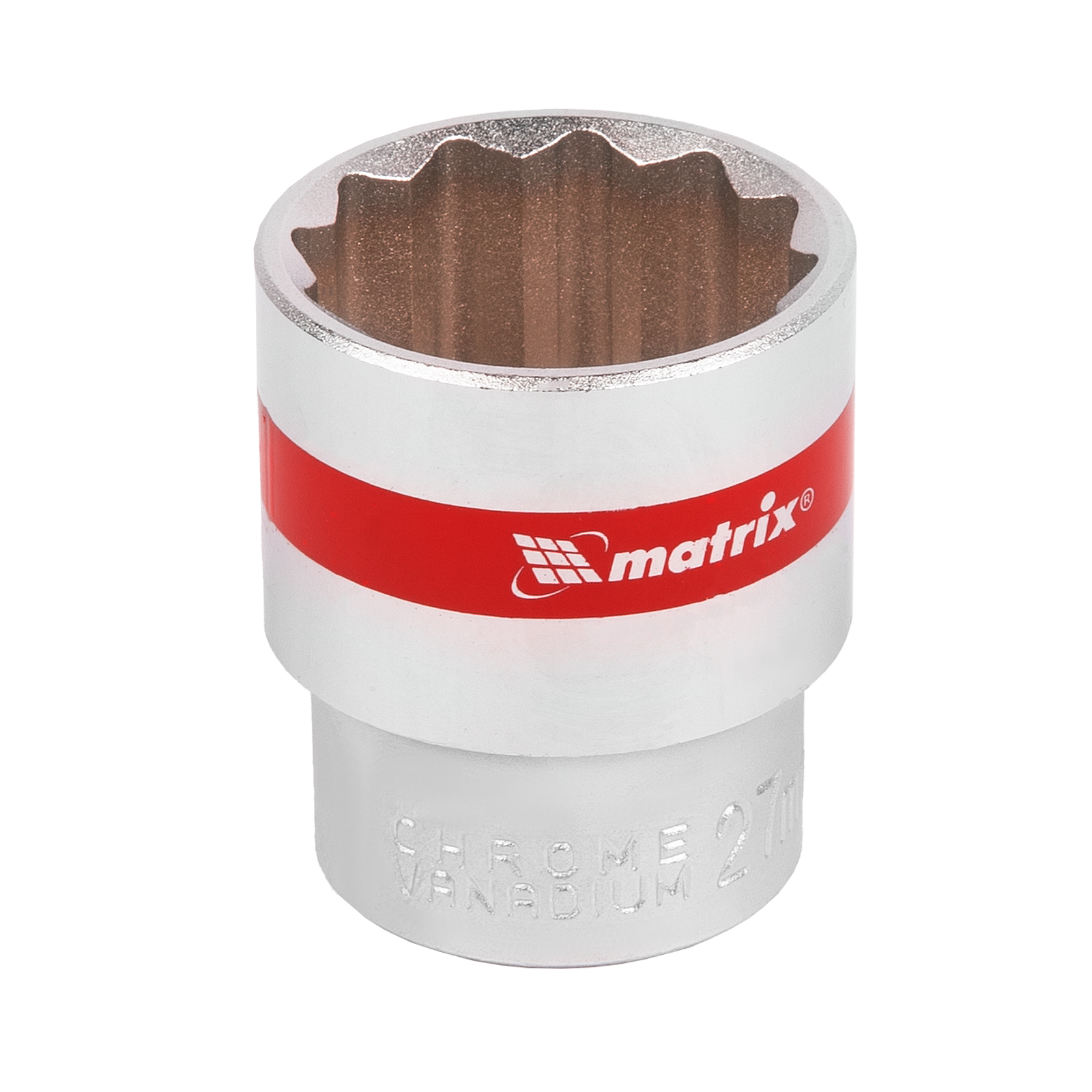 Головка торцевая, 27 мм, двенадцатигранная, CrV, под квадрат 1/2, хромированная Matrix (13695)
