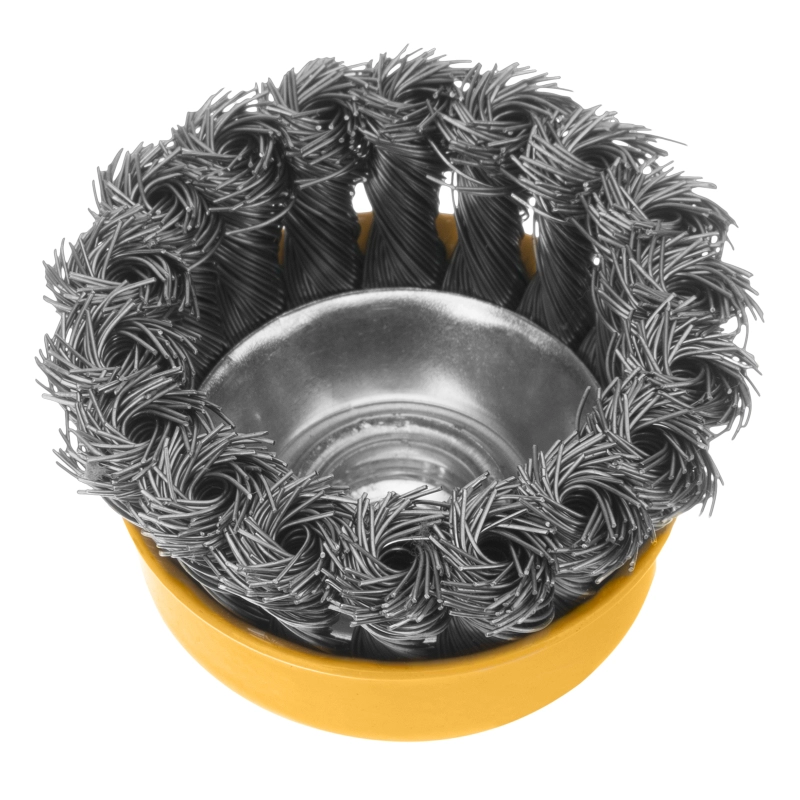 Щетка для УШМ, 75 мм, "Чашка", крученая нержавеющая проволока 0.5 мм, М14 Denzel (746243)