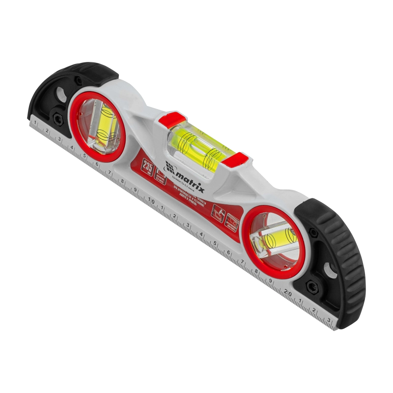 Уровень алюминиевый литой, фрезерованный, 3 глазка, две ударные площадки, 235 мм Matrix (34910)