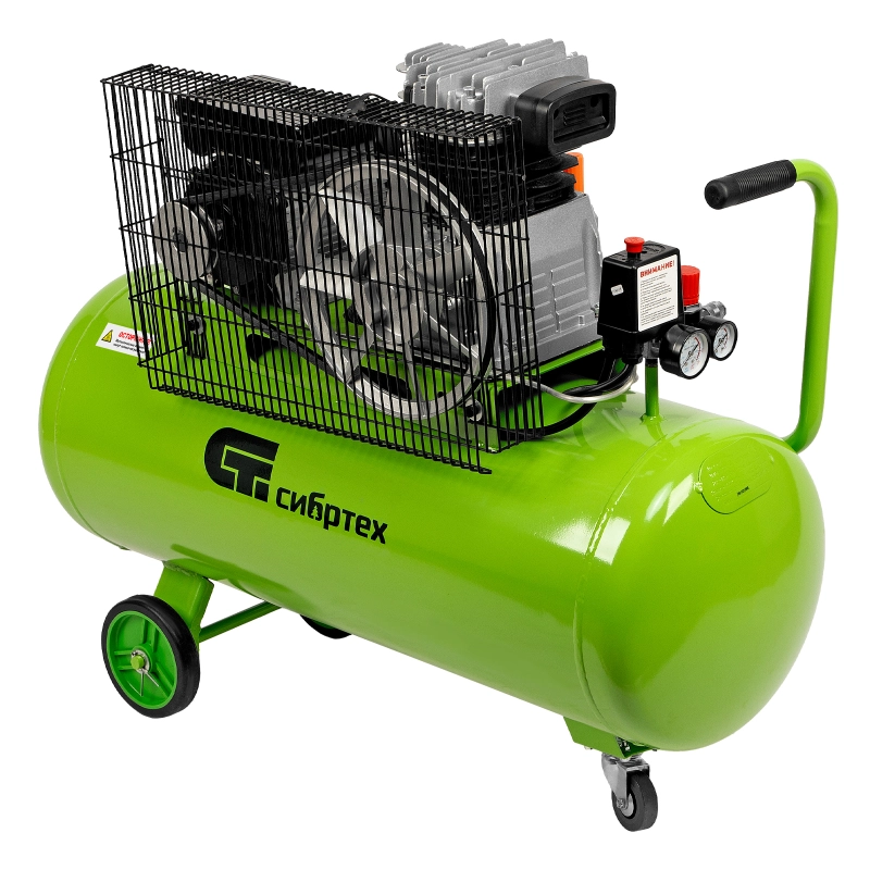 Компрессор воздушный КР-2200/100, 2.2 кВт, 350 л/мин, 100 л, ременной привод, масляный Сибртех (58042)