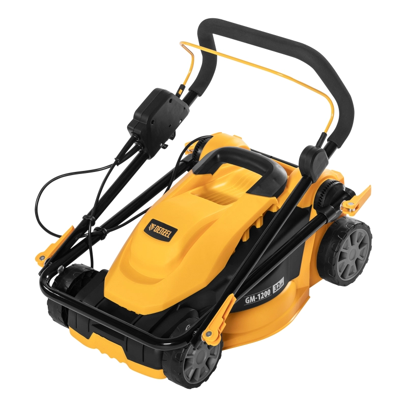 Газонокосилка электрическая GM-1200, 1200 Вт, ширина 32 см, 3 уровня, травосборник 25 л. Denzel (96615)