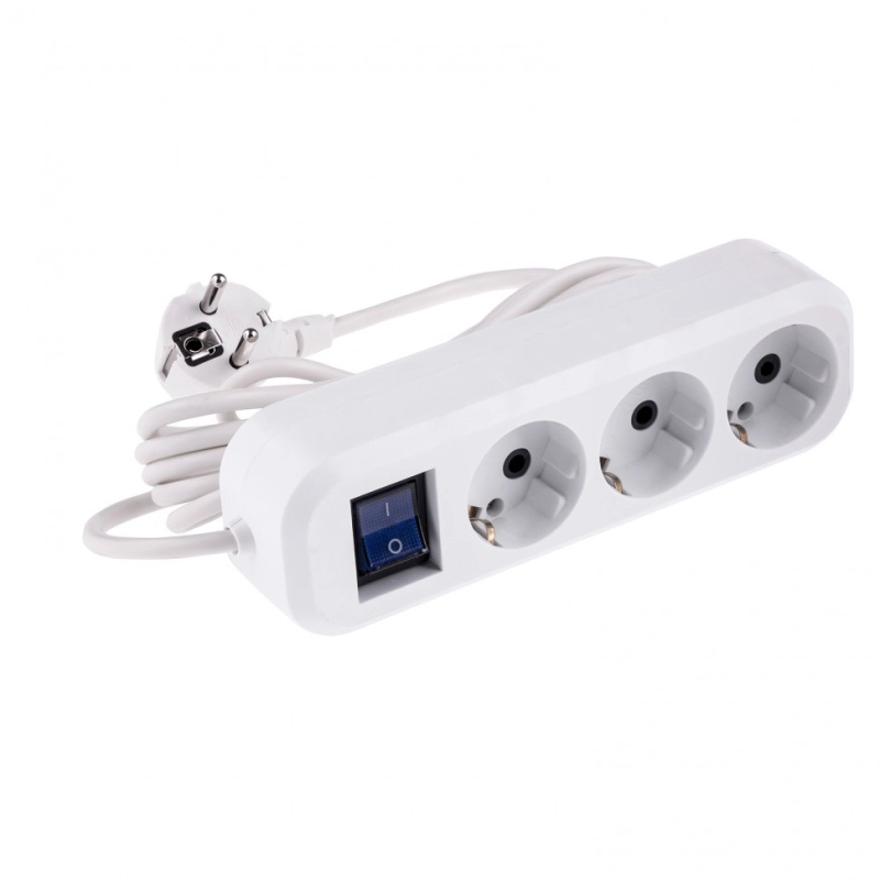 Удлинитель бытовой, с заземлением и выключателем, 3 м, 3 розетки, 10 A, серия УХз10 Denzel (95971)