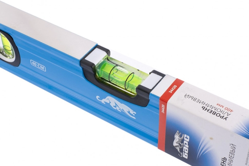 Уровень алюминиевый, 400 мм, профиль 1,6 мм, фрезерованный, ударопрочные заглушки, 3 глазка Барс (34420)