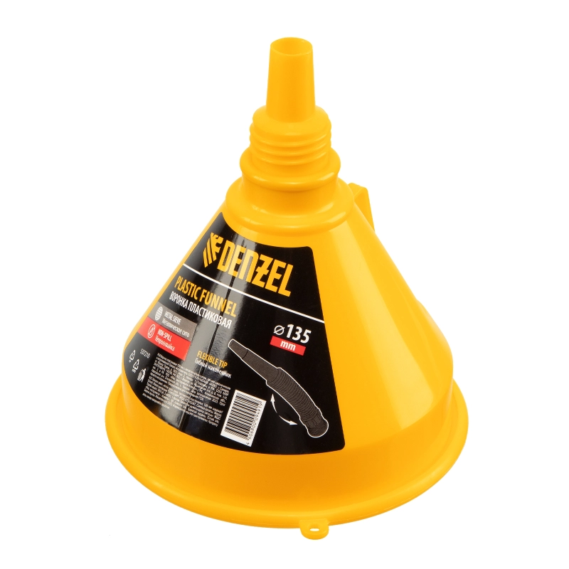 Воронка пластиковая 135 мм с металлическим ситом, гибким наконечником и непроливайкой Denzel (537210)