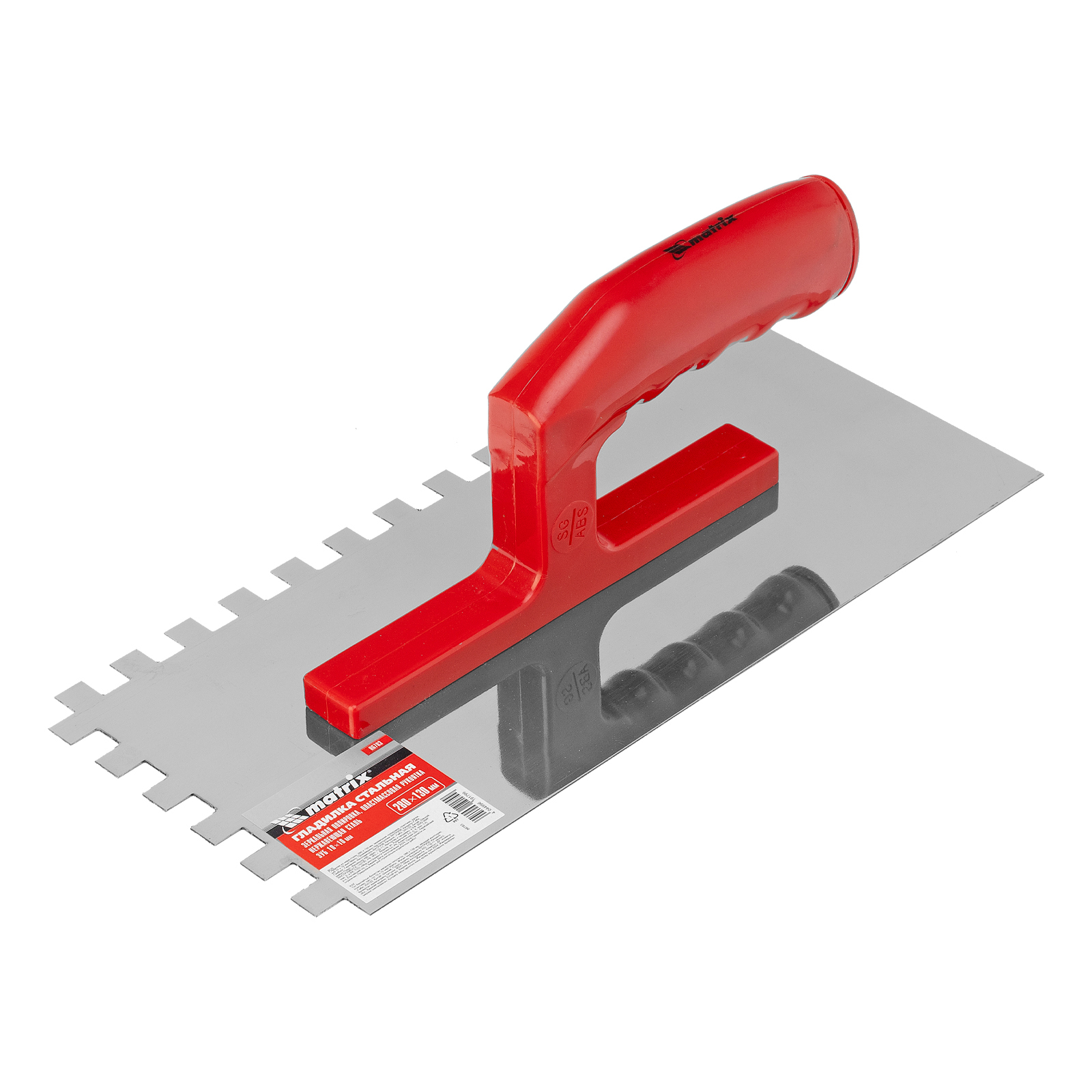 Гладилка из нержавеющей стали, 280 х 130 мм, зеркальная полировка, пластмассовая ручка, зуб 10 х 10 мм Matrix (86783)